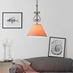 Rustikale Deckenleuchte Stoffschirm Handarbeit