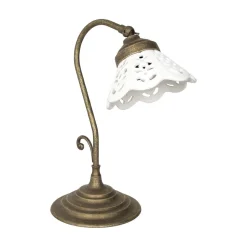 Rustikale TischlampeMessing Keramik 32,5cm schwenkbar E14