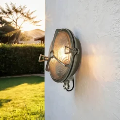 Schiffslampe Messing Riffelglas IP64 rostfrei rund