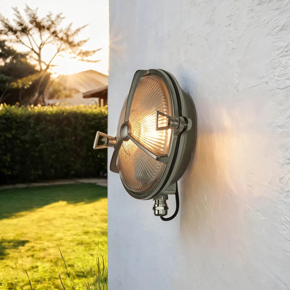 Schiffslampe Messing Riffelglas IP64 rostfrei rund