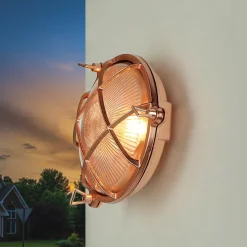 Schiffslampe Wand Messing Glas E27 IP64 in Kupfer außen