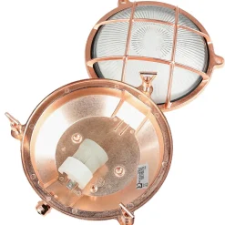 Schiffslampe Wand Messing Glas E27 IP64 in Kupfer außen