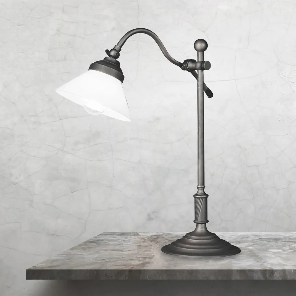 Schreibtischlampe 40 cm Messing Glas Rustikal verstellbar