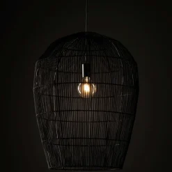 Schwarze Pendelleuchte Bambus gemütlich E27 Ø53,5 cm