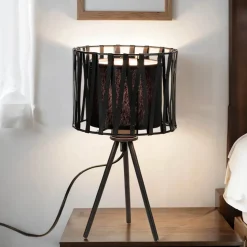 Schwarze Tischleuchte Metall H 35cm Doppelschirm