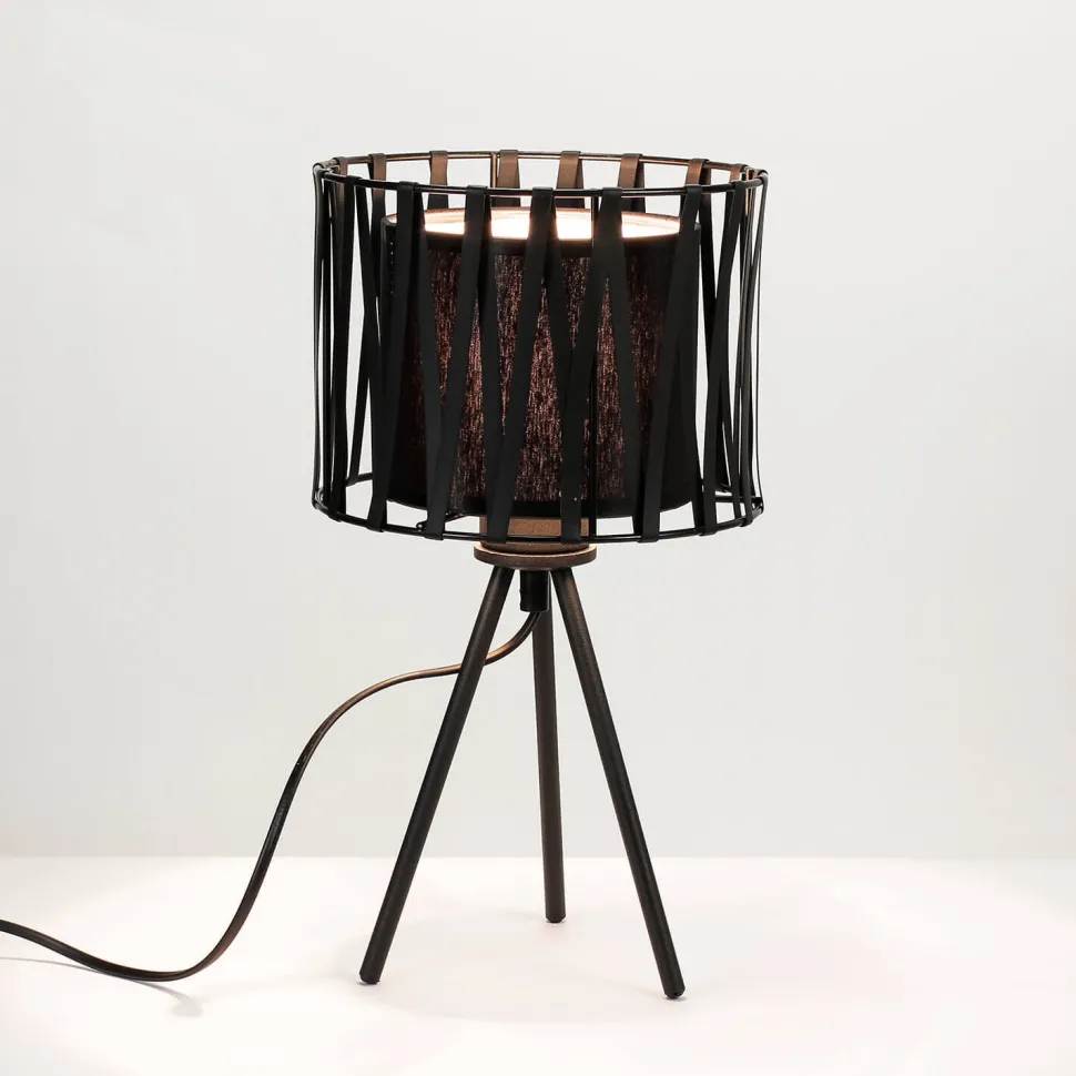 Schwarze Tischleuchte Metall H 35cm Doppelschirm