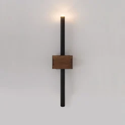 Schwarze Wandleuchte Metall Holz G9 B:11 cm wohnlich