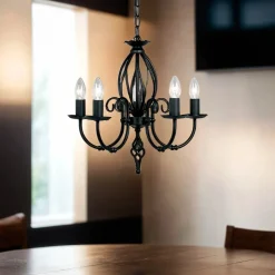 Schwarzer Kronleuchter Metall Höhe verstellbar