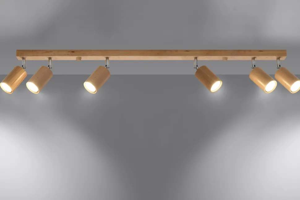 Spot Strahler Holz 120 cm lang 6-flammig schwenkbar