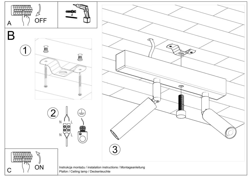 Spot Strahler Schwarz Metall 25 cm klein 2-flammig