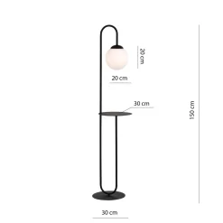 Stehlampe 150 cm mit Ablage E14 Schwarz Weiß Kugelschirm