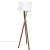 Stehlampe Dreibein 160 cm hoch Stoff Holz E27 in Walnuss Weiß