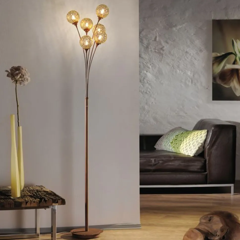 Stehlampe groß Metall Rostbraun Gold 181,2 cm G9 6-flmg