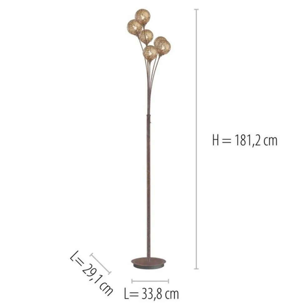 Stehlampe groß Metall Rostbraun Gold 181,2 cm G9 6-flmg