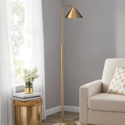 Stehlampe Metall 148,8 cm hoch in Gold E27 Dimmer Schalter