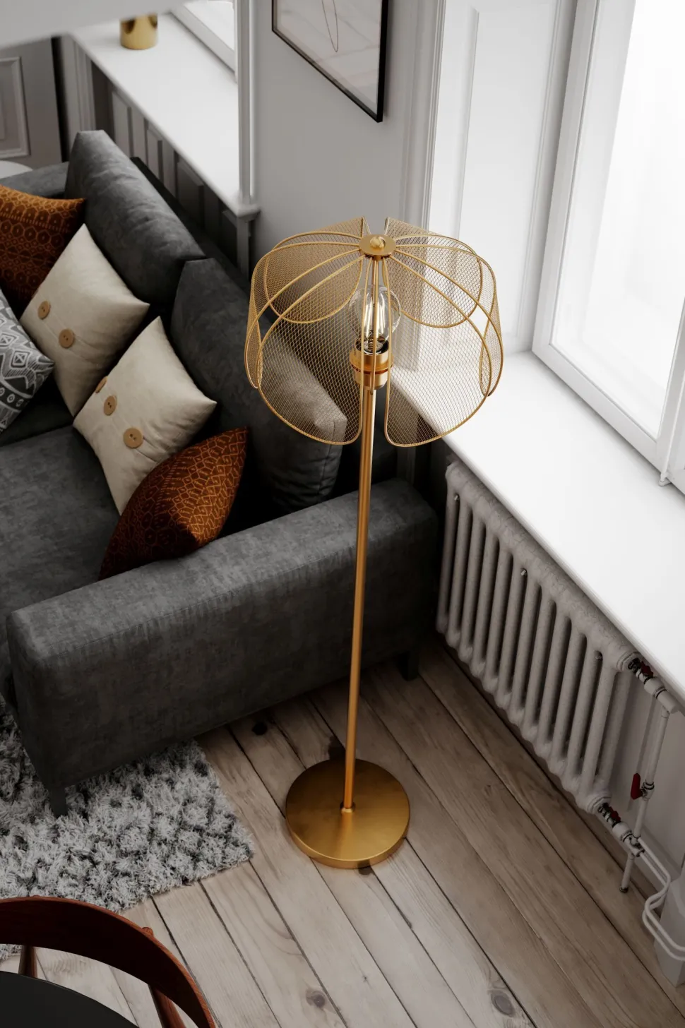 Stehlampe Metall 160 cm in Gold matt E27 Modern Design