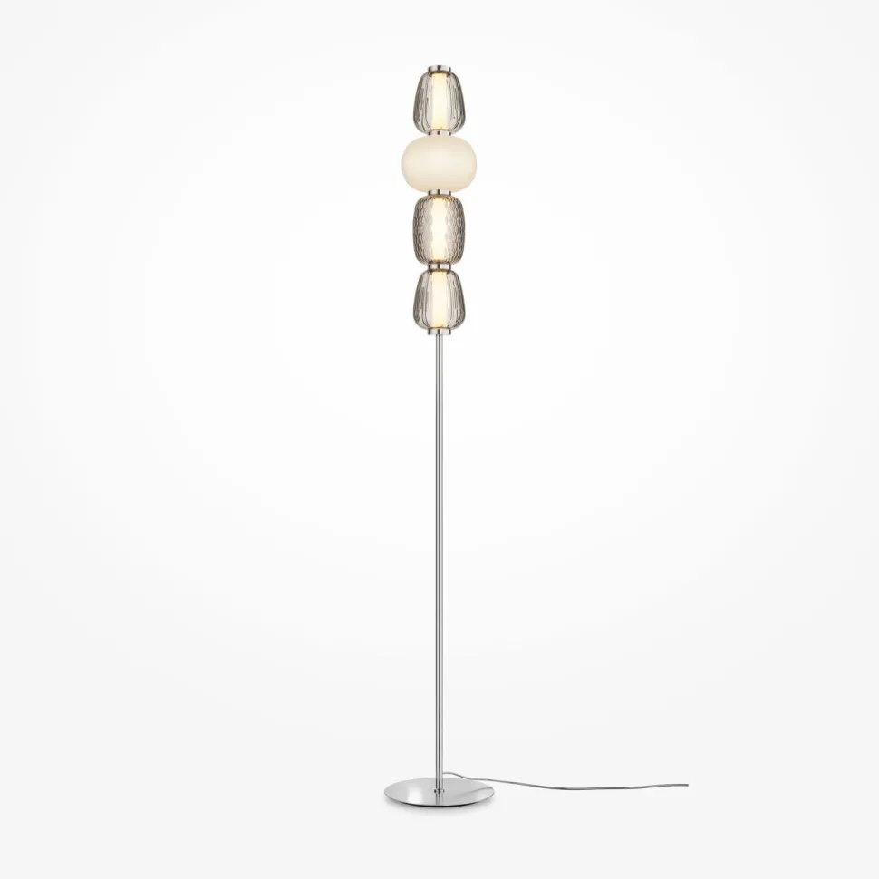 Stehlampe Metall Glas LED 165,5 cm hoch Chrom Weiß Grau