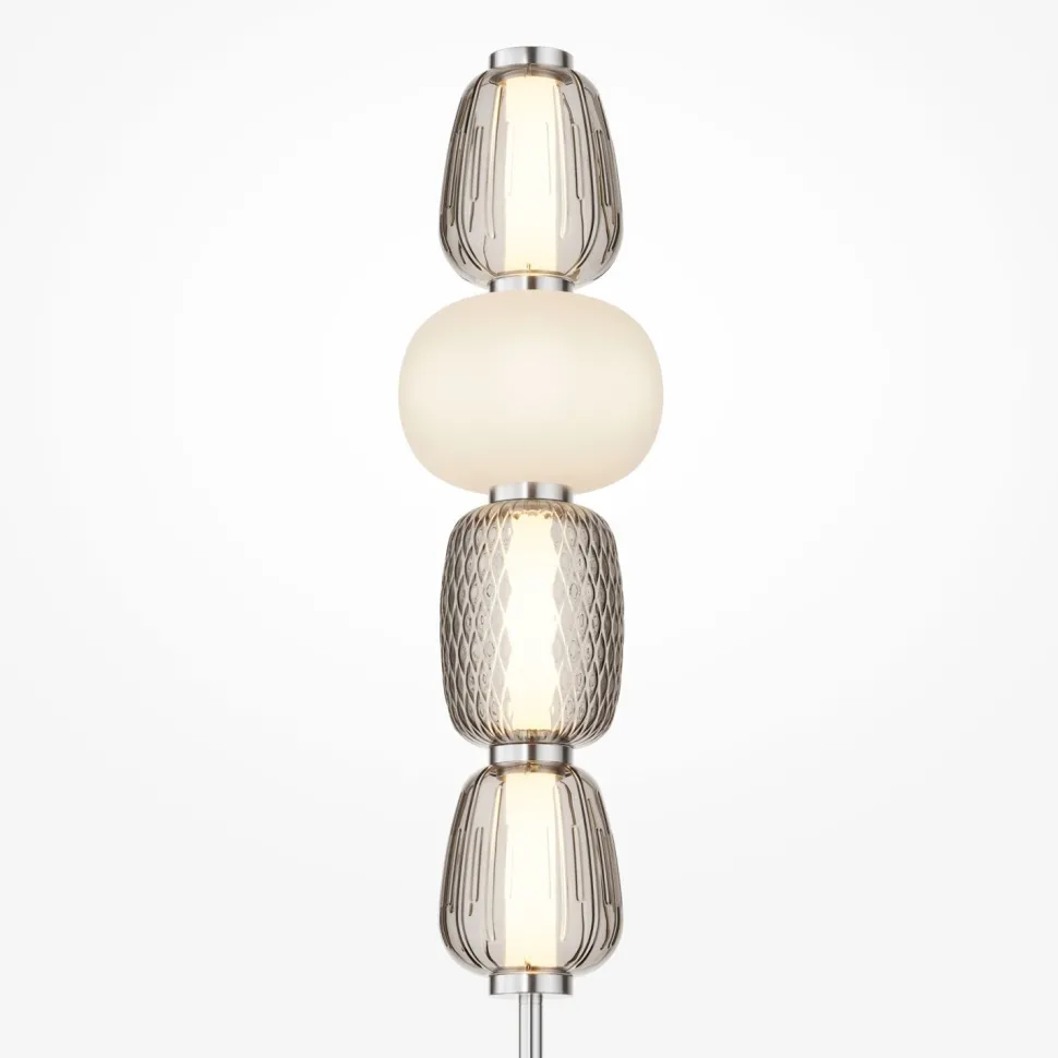 Stehlampe Metall Glas LED 165,5 cm hoch Chrom Weiß Grau