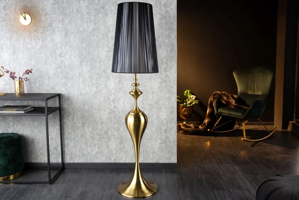 Stehlampe Metall Nylon Gold Schwarz E27 160 cm elegant