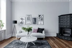 Stehlampe Metall Stoff 145 cm hoch Dreibein Schwarz E27