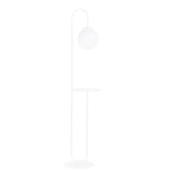 Stehleuchte Weiß 150 cm klein Glas Kugelschirm Ablage