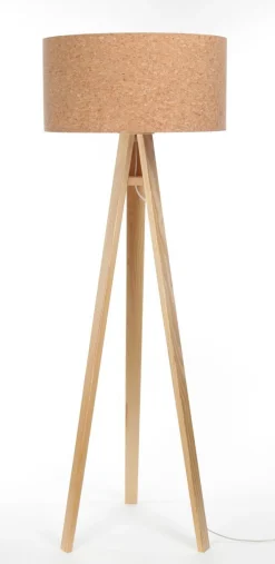 Stehleuchte Wohnzimmer 146 cm Dreibein Holz Kork E27