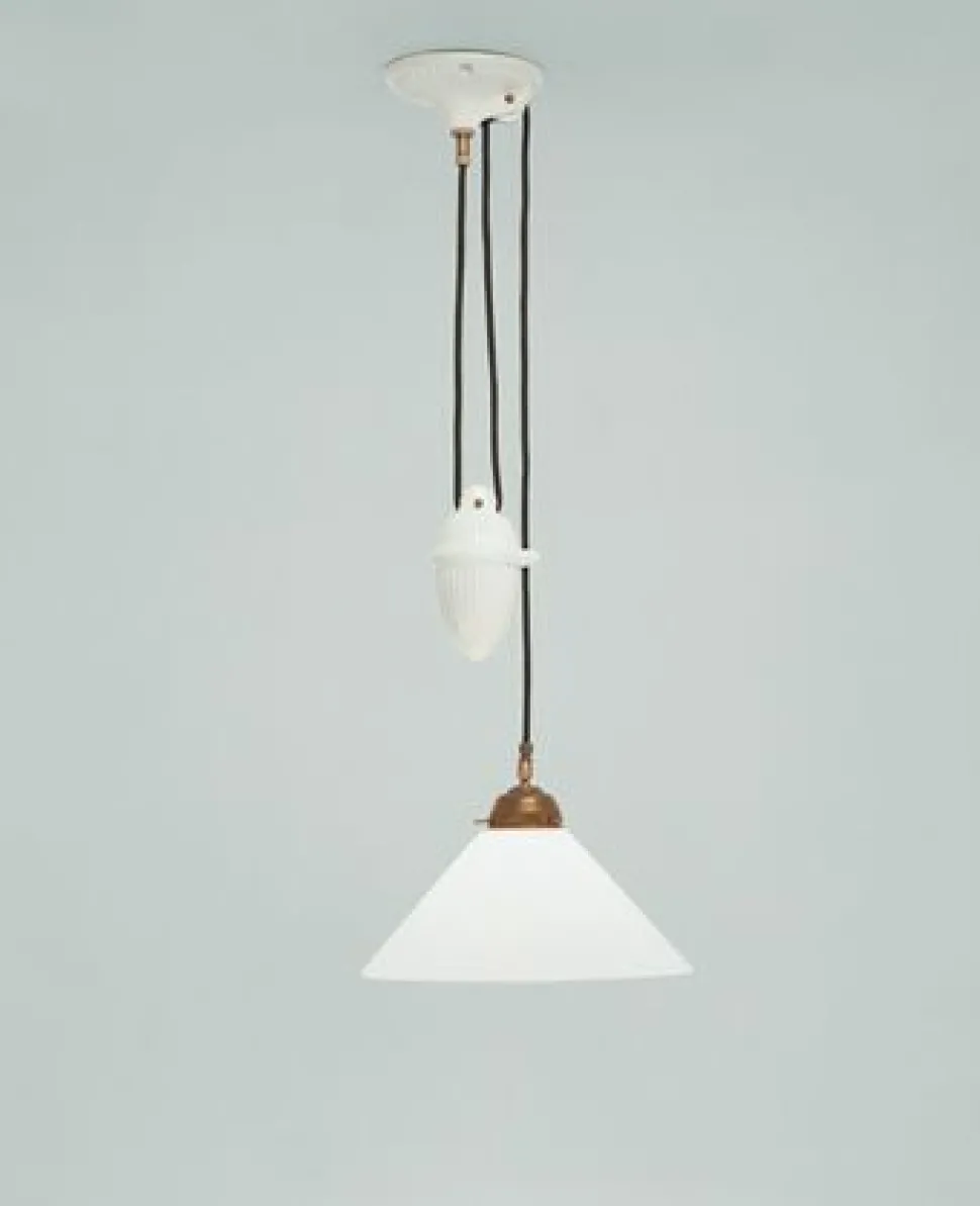 Stilvolle Hängelampe Messing Glas Weiß E27 Ø30 cm rund