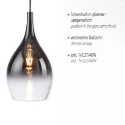 Stilvolle Pendelleuchte Glas Chrom Anthrazit E27 Ø20 cm