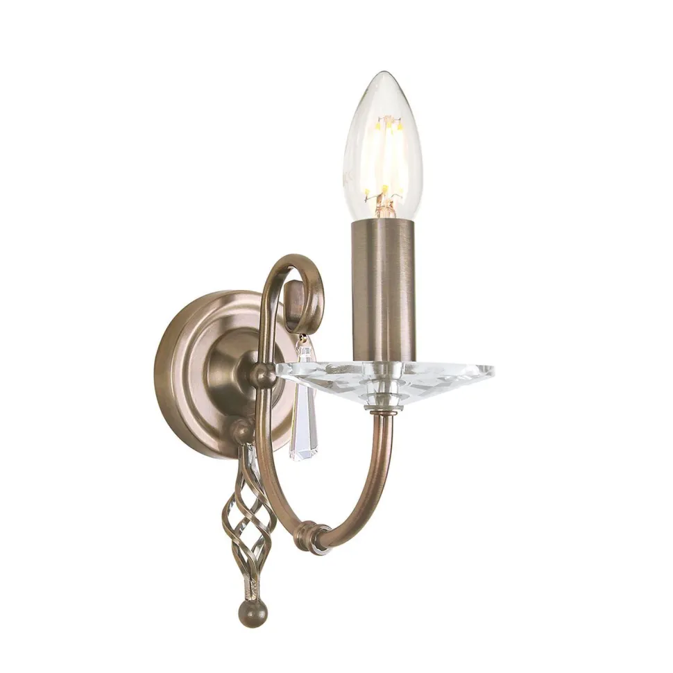 Stilvolle Wandlampe Metall Kristall in Messing antik