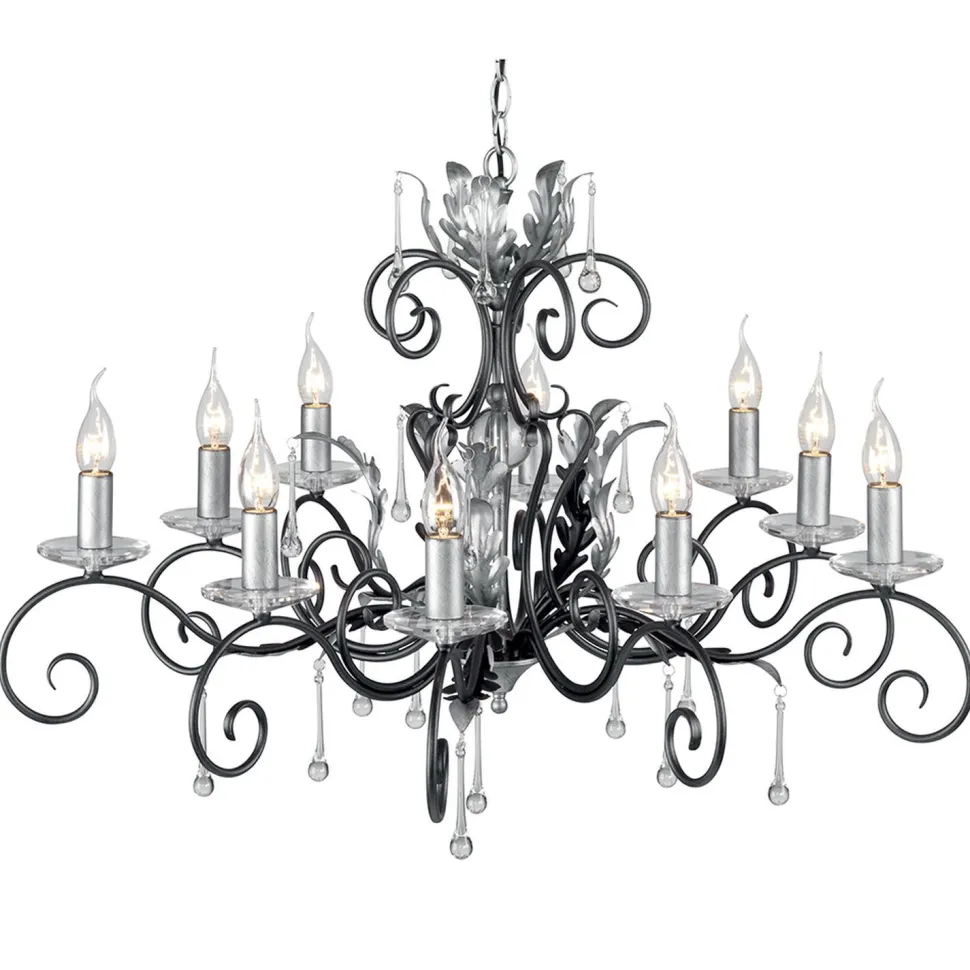 Stilvoller Kronleuchter in Silber Schwarz mit Kristall