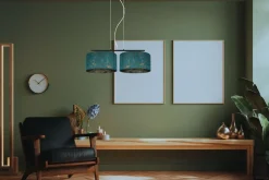 Stoff Pendelleuchte blendarm Grün Muster E27 70 cm lang