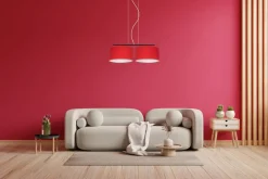 Stoff Pendelleuchte blendarm Rot Weiß E27 70 cm lang