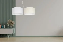 Stoff Pendelleuchte blendarm Weiß Ecru E27 70 cm lang