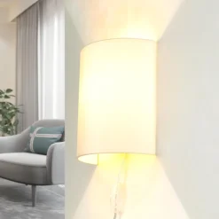 Stoff Wandleuchte mit Kabel Schalter Creme ALICE