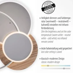 Stylische LED Deckenlampe Holz Ringe 6000 lm dimmbar