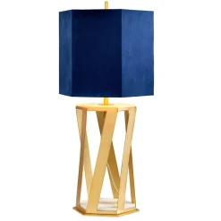 Tischlampe Design Gold Blau Marmor Fuß 87cm hoch