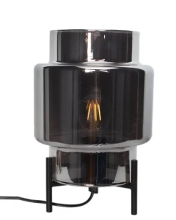 Tischlampe Dreibein 29 cm Metall Rauchglas für E27
