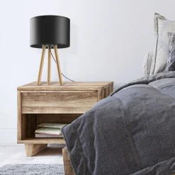 Tischlampe Dreibein 46 cm Skandinavisch Holz Stoff E27