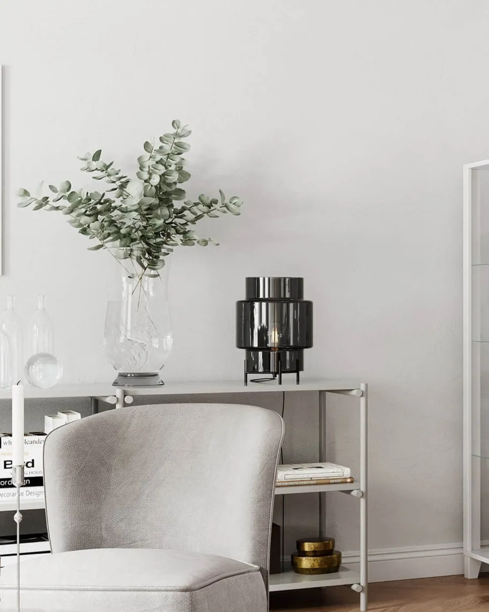 Tischlampe E27 37 cm Metall Rauchglas Dreibein