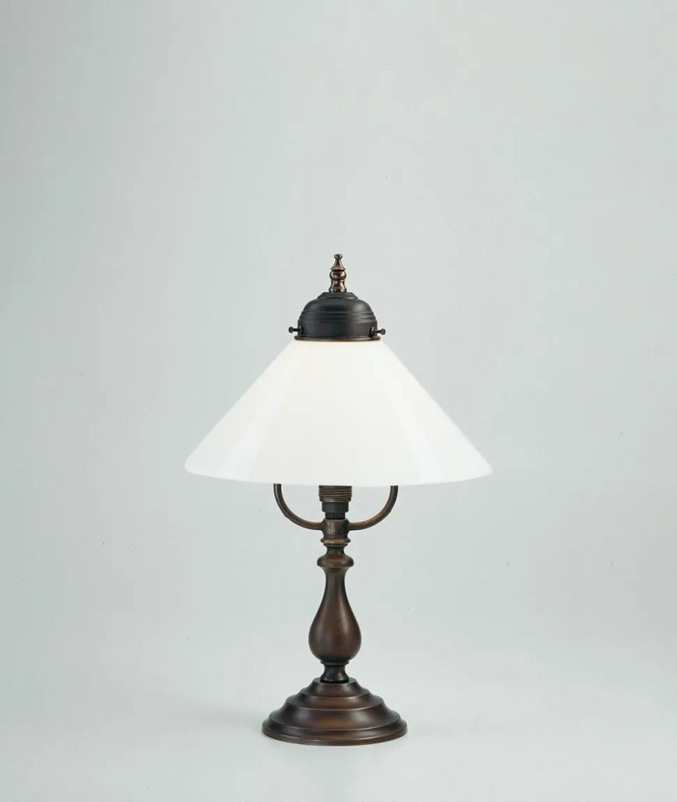 Tischlampe Echt-Messing Antik Glas E27 39 cm blendarm