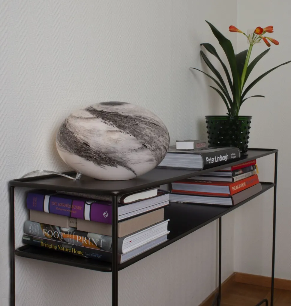 Tischlampe Glas 20 cm hoch Schwarz Grau marmoriert E14