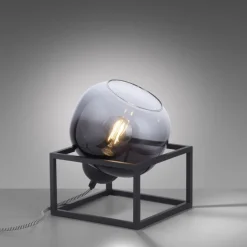 Tischlampe Glasschirm Rauchgrau Schwarz E27 23 cm klein