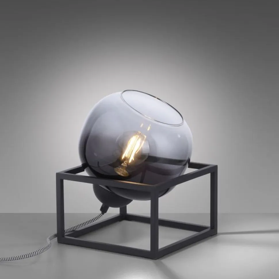 Tischlampe Glasschirm Rauchgrau Schwarz E27 23 cm klein