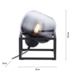 Tischlampe Glasschirm Rauchgrau Schwarz E27 23 cm klein
