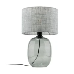 Tischlampe Grau Rauchglas Stoff E27 H: 48 cm Ø 30 cm