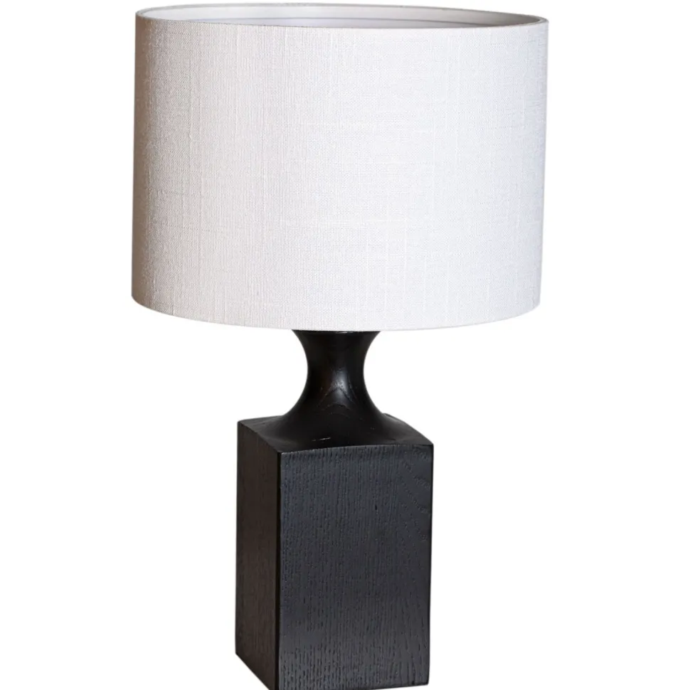 Tischlampe Holz Stoff 41 cm Schwarz Weiß für E27