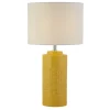 Tischlampe Keramik Leinen 52 cm Ø 28 cm in Gelb Weiß E27