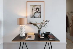 Tischlampe Keramik Stoff 54,5 cm hoch Beige E27 Floral