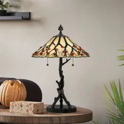 Tischlampe Metall Glas 62,9 cm Tiffany Stil 2x E27 Handarbeit