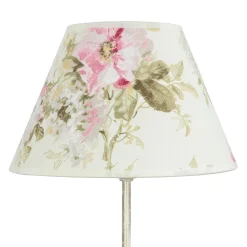 Tischlampe Metall Shabby Weiß Stoff rund Landhaus